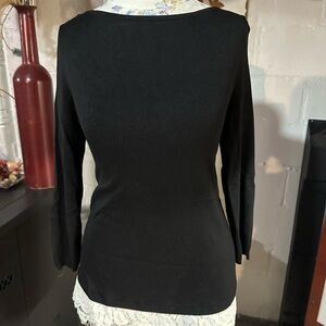 WHBM Black Blouse With Soft White Lace Tie Back